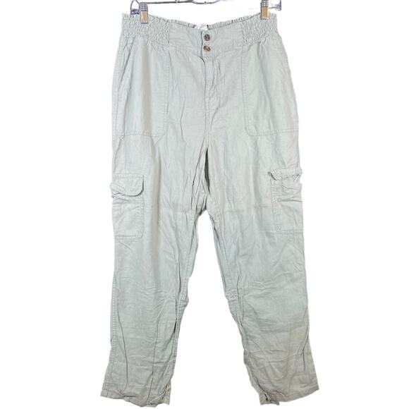 Nicole Miller Womens Pants Green Cargo Joggers Linen Blend Cropped Capris M - Picture 1 of 11